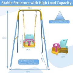 Foldable Baby Swing Set for Backyard, Indoor/Outdoor Toddler Swing Yellow & Blue