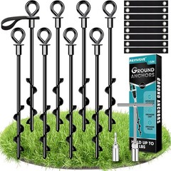 8Pcs 15″ Heavy Duty Screw in Ground Anchors w/ Straps High Wind _ SALE OFF