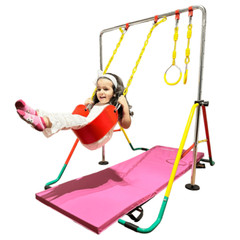 Kids Gymnastics Training Bar 5-in-1 Set + Tumble Mat, Swing Seat, Rings, Horizon