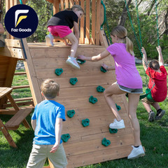 Endeavor II Cedar Wood Swing Set with Wave Slide Play Deck Double Rock Wall NEW