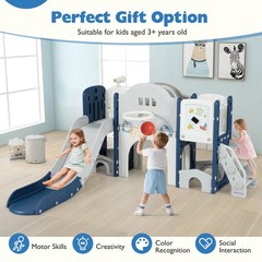 10 in 1 Toddler Slide Set w/Magnetic Whiteboard, Telescope Ring Toss for Ages 3+