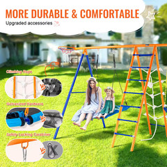 6-In-1 Swing Set for Backyard, Metal Outdoor Swing Set with 440 Lbs. Capacity, 2
