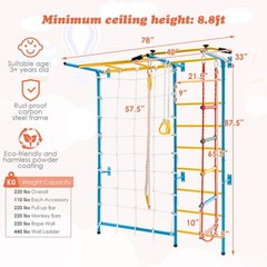 7 In 1 Kids Indoor Gym Playground Swedish Wall Ladder Solid Wall Yellow Climbing