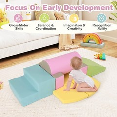 10 Pieces Foam Climbing Blocks Set w/PU Leather Surface for Climbing & Sliding
