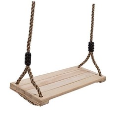 Wooden Swing, Outdoor Flat Bench Seat with Adjustable Nylon Hanging Rope for
