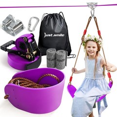 Zip ine Kit for Kids Outdoor,Stainless steellackline 60ft x 8ft, Purple