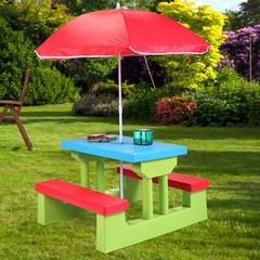 Kids PicnicTable Set Folding Outdoor Children Set Rainbow Bench w/Umbrella