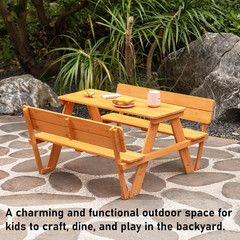 Wooden Kids Picnic Bench with Backrest, Outdoor Children’S Backyard, Crafting, D