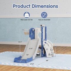 6 in 1 Toddler Slide with Basketball & Telescope, Indoor Playset for Age 1-3
