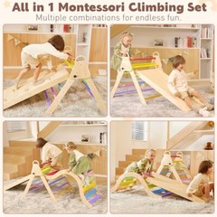 7 in 1 Rainbow Pikler Triangle Set with 41in Ramp & Arch Rocker