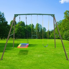 Hapfan 9.5ft Tall Heavy Duty Swing Set for Outdoor with 2 Swings and Trapeze Bar
