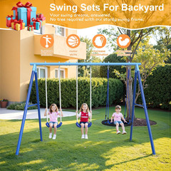 Heavy Duty Swing Set for Kids Ages 3-8 – 600 Lbs Capacity Outdoor Metal A-Frame