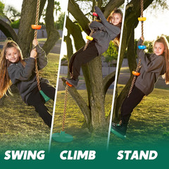 Tree Swing for Kids – Single Disc Seat and Climbing Rope Set W/Carabiner & 4 Ft