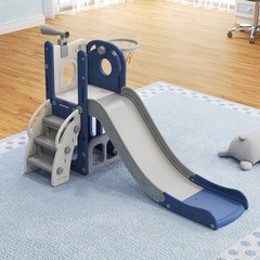 6 in 1 Toddler Slide with Basketball & Telescope, Indoor Playset for Age 1-3