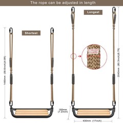 Hanging Wood Swing Seat Tree Swing for Kids, 100% Polyester Weather Proof Rop…