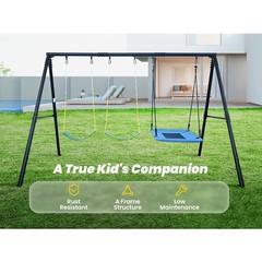 Hapfan Metal Swing Set Outdoor Play Kids Backyard Playset Heavy Duty w/3 Seats