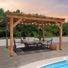 Backyard Discovery 14′ x 10′ Delray Cedar Pergola with PowerPort gazebo shade