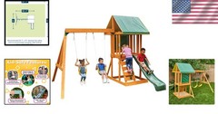 Durable Appleton Wooden Swing Set with Slide, Rock Wall & Chalkboard for Kids