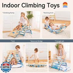 wingyz 8-in-1 Pikler Triangle Set-Wooden Baby Climbing Toys with Cushion,Arch