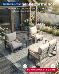 Aluminum Outdoor Patio Furniture Set, 4-Piece Patio Conversation Set with 5″ Thi