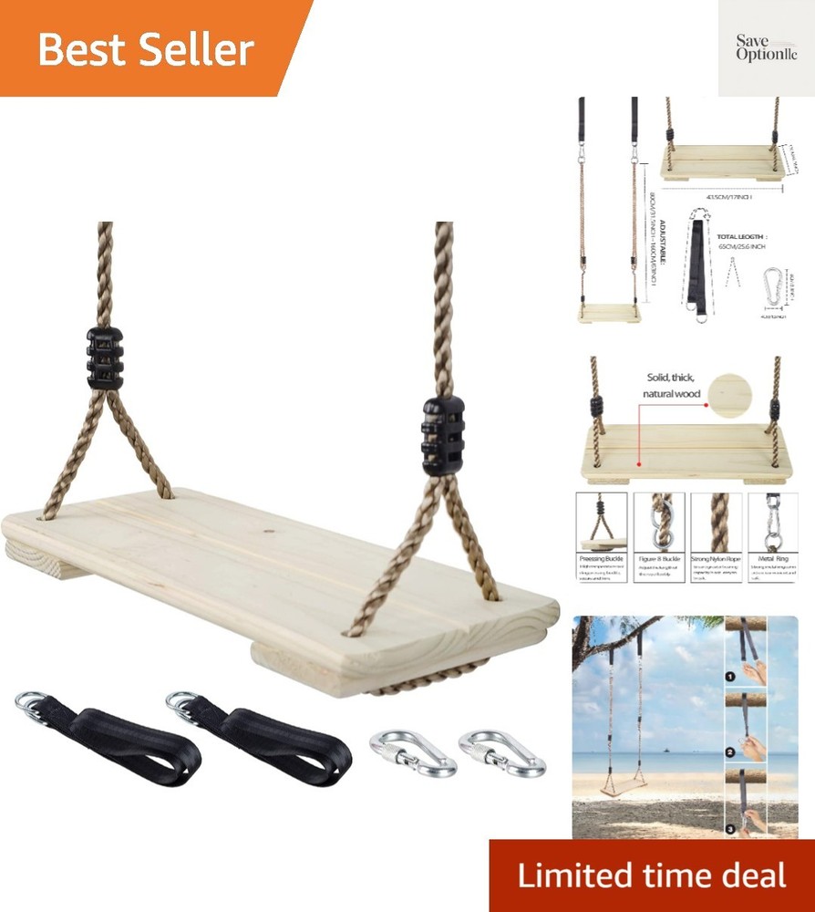 Wooden Swing Seat, Nostalgic Outdoor Wood Swing for Kids , Tree Straps Set Ac…