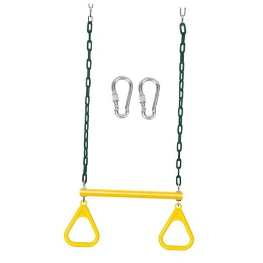 Gym Trapeze Swing Bar Rings 47″ Heavy Duty Chain Swing Set 17″ Yellow