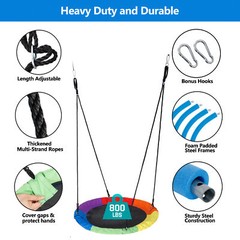40″ Saucer Tree Swing Set for Kids Rainbow Flying Swing Seat with Hanging Ropes