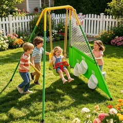 New 3in1 Kids Swing Set Backyard Indoor Toddler Swing With Basketball Hoop