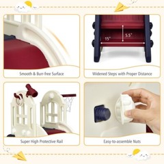 6-In-1 Large Slide Kids Baby Playset Climber Slide Set Toddler W/Basketball Hoop