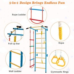 5 in 1 Kids Indoor Gym Stall Bars Set Steel Home Swedish Ladder Wall Set Yellow
