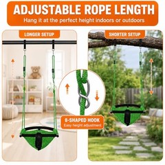 Hi-Na Swing Seats for Kids, Baby, Hand-Made Net Swing with Adjustable Green