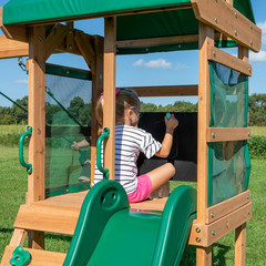 Buckley Hill Cedar Wood Swing Set with Slide, Rock Wall, Swings & Chalkboard