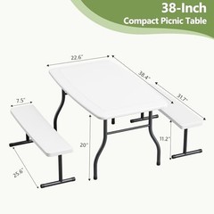 Kids Picnic Table with Benches, 38″ Outdoor Toddler Table Set 38″ x 22″ White
