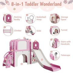 Kids Playground Backyard Set,8-in-1 Toddler Slide Playset with Climber, Baske…