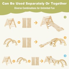 Kids 3-in-1 Climber Set Toddler Wooden Play Arch with Sliding and Climbing Ramp
