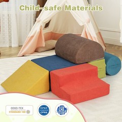 6 Pcs Toddler Climbing Blocks w/ Handles Chenille Fabric Cover Corner Play Gym