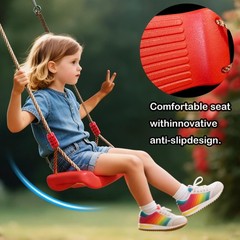 Heavy Duty Red Non-Slip Plastic Swing Seat, Adj Rope, Kids Indoor/Outdoor Fun