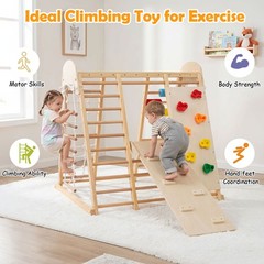 Indoor Jungle Gym for Kids 8-in-1 Montessori Climber Playset with Swing Monkey