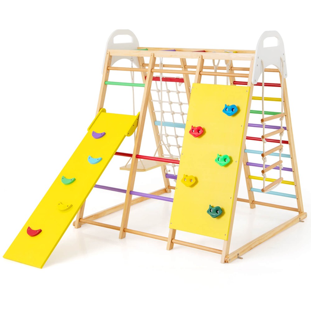 Costway 8-in-1 Jungle Gym Playset, Wooden Climber Play Set w/ Monkey Bars