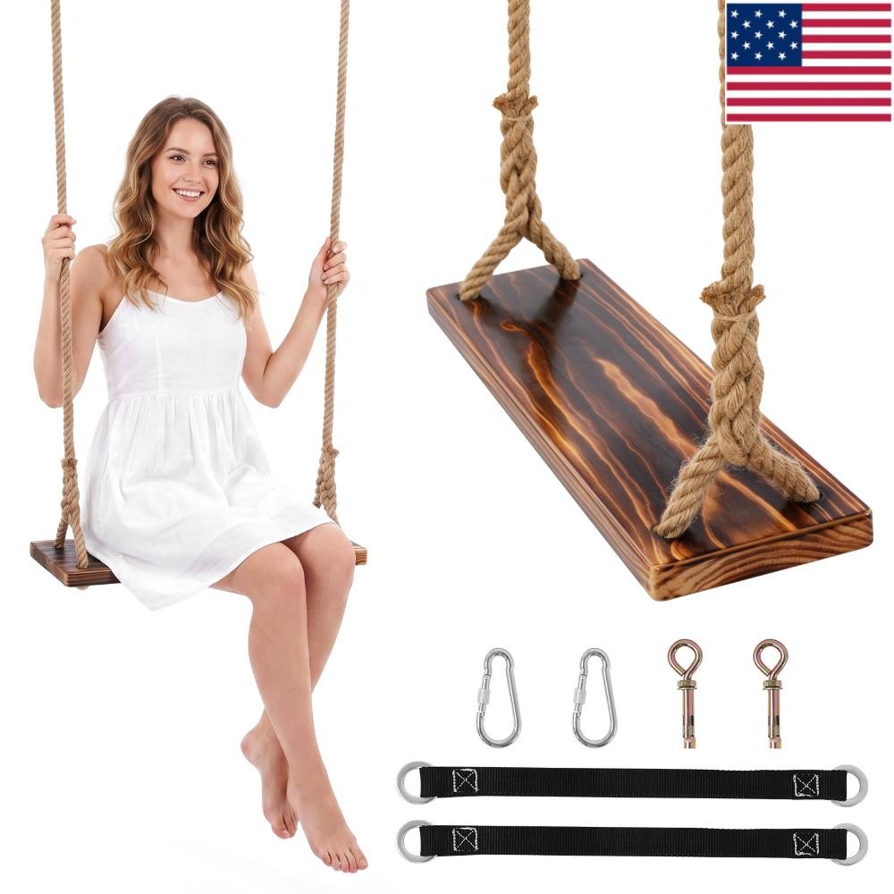 Wooden Swing Seat Nostalgic Outdoor Wood Swing for Kids Tree Swing for Adults