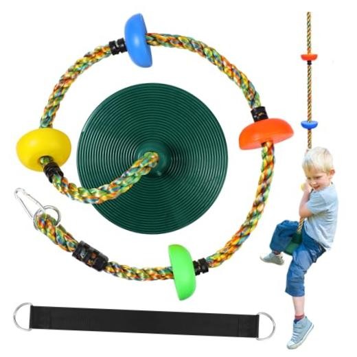 Tree Swing for Kids,Heavy Duty Single Disc Seat Climbing Rope Set Green Swing