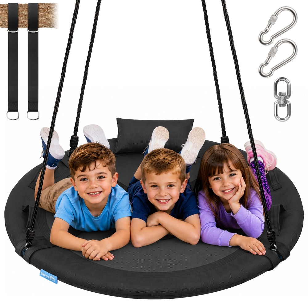 SereneLife 40 Inch Saucer Tree Swing, 900lb Outdoor 40″ Saucer, 1) Black