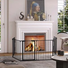 6-Panel Fireplace Safety Fence Pet Gate 5-in-1 Metal Play Yard for House Stairs