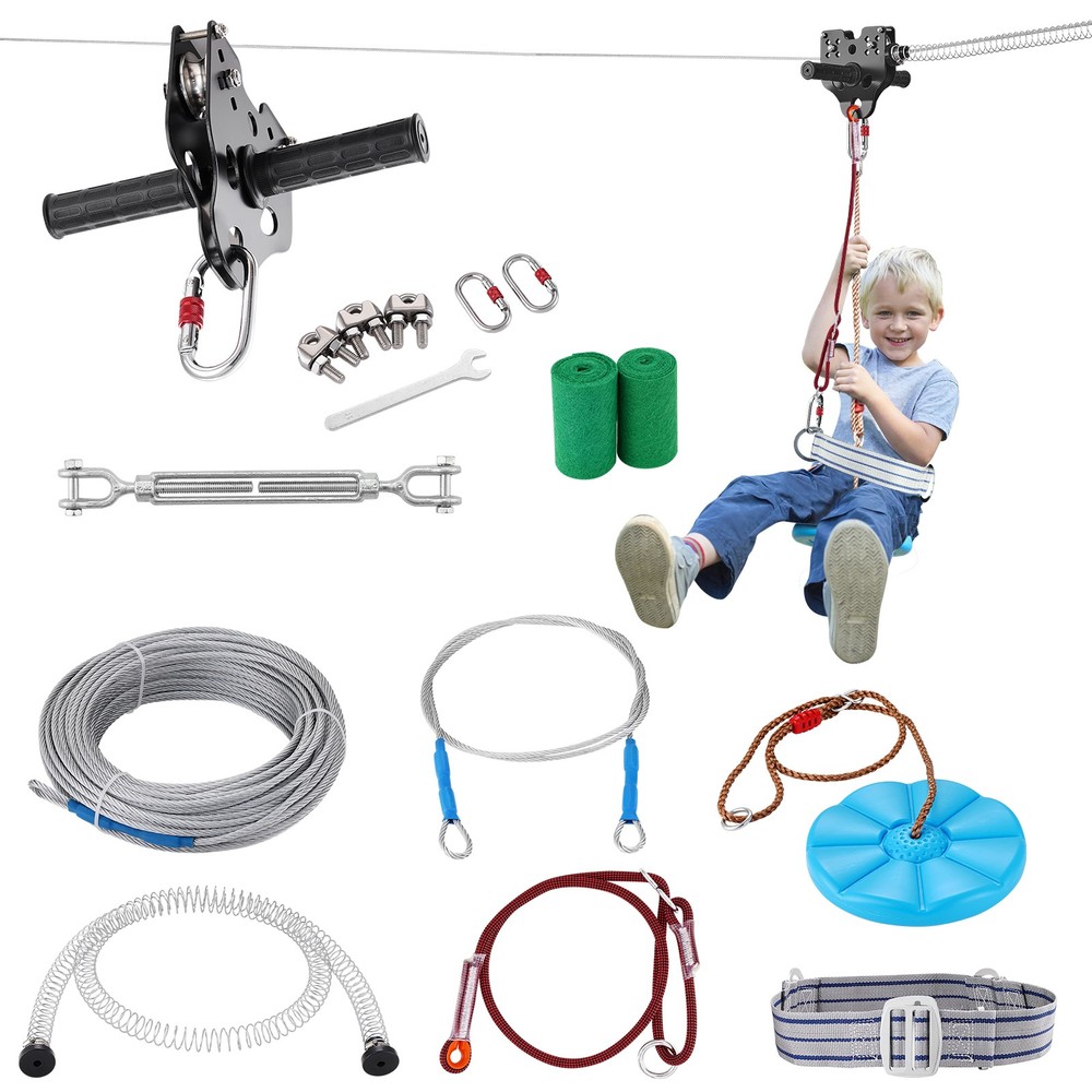 60 ft Zip Line Kit for Kids Adult Trolley Slackers Zipline Up to 330 lb