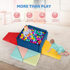 8-Piece Fabric Soft Foam Climbing Blocks with Ball Pit for Toddlers, (26”X26”X