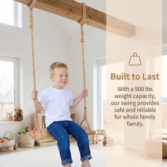 Hanging Wooden Swing, Seat 19.7″x 5.1″× 1.2″, Tree Swings for Adults and Kids