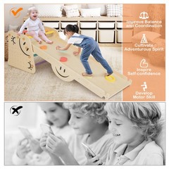 Wooden Climbing Toy Triangle Climber Set of 2 w/Seesaw Dual-sided Ramp Indoor