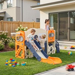 10 in 1 Toddler Slide Playset Indoor Outdoor Kids Playground w/ Basketball Hoop