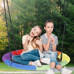 40″Rainbow Tree Swing Saucer Round Seat with 2 Adjustable Hanging Ropes Backyard