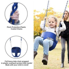 Baby Swing High Back Toddler Bucket Seat w/ Coated Chains & Carabiner, Blue